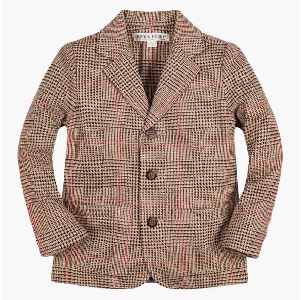Hope & Henry Elegant Brown Plaid Toddler's Suit Set